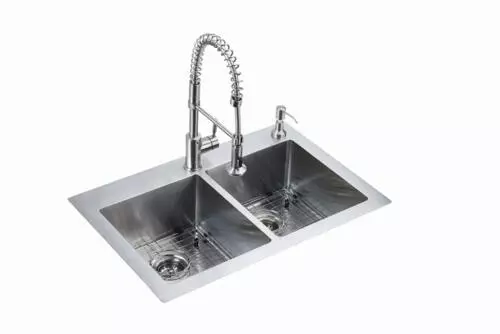 Tuscany® Volk Dual Mount 33" Stainless Steel 2-Hole Double Bowl Kitchen Sink 7 Tuscany® Volk Dual Mount 33" Stainless Steel 2-Hole Double Bowl Kitchen Sink - Image 7