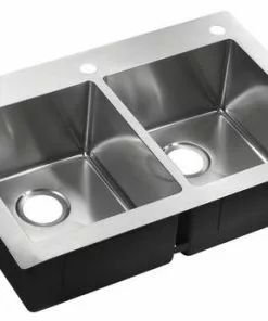 Tuscany® Volk Dual Mount 33" Stainless Steel 2-Hole Double Bowl Kitchen Sink