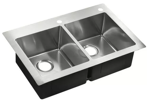 Tuscany® Volk Dual Mount 33" Stainless Steel 2-Hole Double Bowl Kitchen Sink 1 Tuscany® Volk Dual Mount 33" Stainless Steel 2-Hole Double Bowl Kitchen Sink