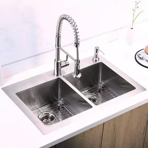 Tuscany® Volk Dual Mount 33" Stainless Steel 2-Hole Double Bowl Kitchen Sink 6 Tuscany® Volk Dual Mount 33" Stainless Steel 2-Hole Double Bowl Kitchen Sink - Image 6