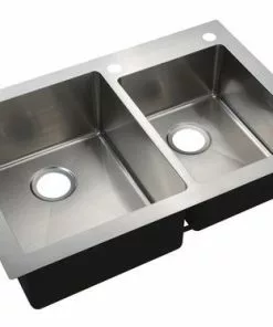 Tuscany® Volk Dual Mount 33" Stainless Steel 2-Hole Double Bowl Kitchen Sink