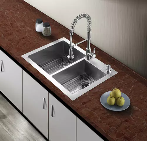 Tuscany® Volk Dual Mount 33" Stainless Steel 2-Hole Double Bowl Kitchen Sink 4 Tuscany® Volk Dual Mount 33" Stainless Steel 2-Hole Double Bowl Kitchen Sink - Image 4