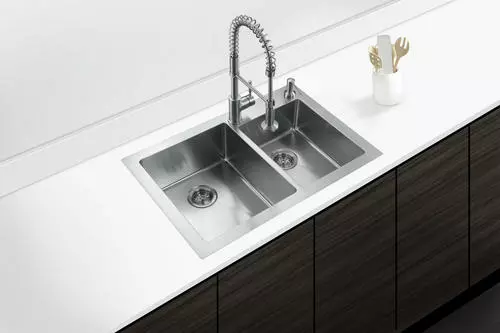 Tuscany® Volk Dual Mount 33" Stainless Steel 2-Hole Double Bowl Kitchen Sink 5 Tuscany® Volk Dual Mount 33" Stainless Steel 2-Hole Double Bowl Kitchen Sink - Image 5