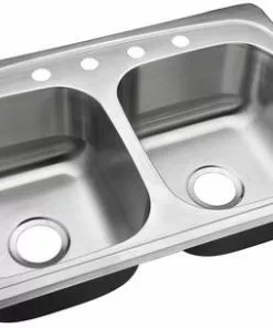 Tuscany® Whitemore Drop-In 33" Stainless Steel 4-Hole Double Bowl Kitchen Sink