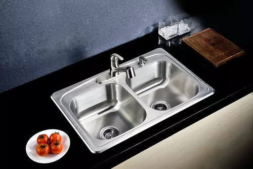Tuscany® Whitemore Drop-In 33" Stainless Steel 4-Hole Double Bowl Kitchen Sink 4 Tuscany® Whitemore Drop-In 33" Stainless Steel 4-Hole Double Bowl Kitchen Sink - Image 4