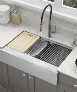 Tuscany® Acadian Farmhouse/Apron Front 33" Stainless Steel 2-Hole Single Bowl Kitchen Sink 14 Tuscany® Acadian Farmhouse/Apron Front 33" Stainless Steel 2-Hole Single Bowl Kitchen Sink -Tuscany Shop 6724134 Scene 1b