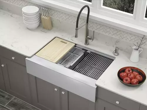 Tuscany® Acadian Farmhouse/Apron Front 33" Stainless Steel 2-Hole Single Bowl Kitchen Sink 5 Tuscany® Acadian Farmhouse/Apron Front 33" Stainless Steel 2-Hole Single Bowl Kitchen Sink - Image 5