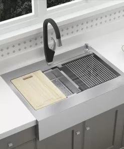 Tuscany® Acadian Farmhouse/Apron Front 33" Stainless Steel 2-Hole Single Bowl Kitchen Sink 15 Tuscany® Acadian Farmhouse/Apron Front 33" Stainless Steel 2-Hole Single Bowl Kitchen Sink -Tuscany Shop 6724134 Scene 2b