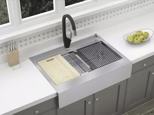 Tuscany® Acadian Farmhouse/Apron Front 33" Stainless Steel 2-Hole Single Bowl Kitchen Sink 6 Tuscany® Acadian Farmhouse/Apron Front 33" Stainless Steel 2-Hole Single Bowl Kitchen Sink - Image 6