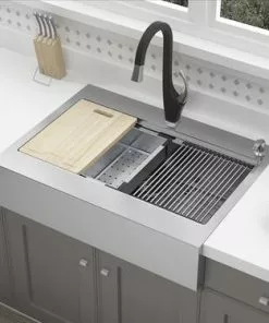 Tuscany® Acadian Farmhouse/Apron Front 33" Stainless Steel 2-Hole Single Bowl Kitchen Sink 16 Tuscany® Acadian Farmhouse/Apron Front 33" Stainless Steel 2-Hole Single Bowl Kitchen Sink -Tuscany Shop 6724134 Scene 3b