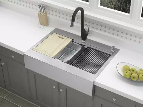 Tuscany® Acadian Farmhouse/Apron Front 33" Stainless Steel 2-Hole Single Bowl Kitchen Sink 7 Tuscany® Acadian Farmhouse/Apron Front 33" Stainless Steel 2-Hole Single Bowl Kitchen Sink - Image 7