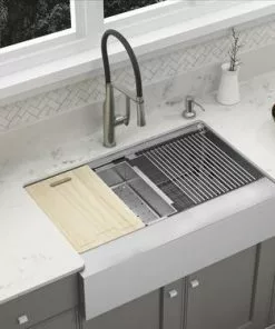 Tuscany® Acadian Farmhouse/Apron Front 33" Stainless Steel 2-Hole Single Bowl Kitchen Sink 17 Tuscany® Acadian Farmhouse/Apron Front 33" Stainless Steel 2-Hole Single Bowl Kitchen Sink -Tuscany Shop 6724134 Scene 4b