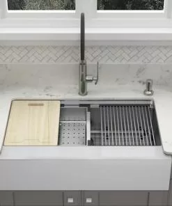 Tuscany® Acadian Farmhouse/Apron Front 33" Stainless Steel 2-Hole Single Bowl Kitchen Sink 18 Tuscany® Acadian Farmhouse/Apron Front 33" Stainless Steel 2-Hole Single Bowl Kitchen Sink -Tuscany Shop 6724134 Scene 5b