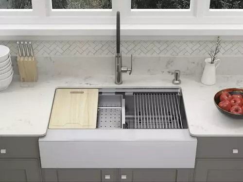 Tuscany® Acadian Farmhouse/Apron Front 33" Stainless Steel 2-Hole Single Bowl Kitchen Sink 9 Tuscany® Acadian Farmhouse/Apron Front 33" Stainless Steel 2-Hole Single Bowl Kitchen Sink - Image 9