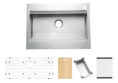 Tuscany® Acadian Farmhouse/Apron Front 33" Stainless Steel 2-Hole Single Bowl Kitchen Sink 10 Tuscany® Acadian Farmhouse/Apron Front 33" Stainless Steel 2-Hole Single Bowl Kitchen Sink - Image 10