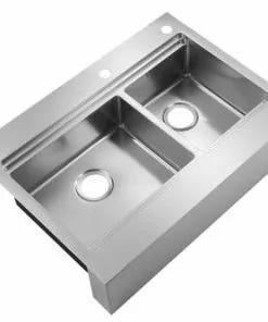 Tuscany™ Acadian Farmhouse/Apron Front 33" Stainless Steel 2-Hole Double Bowl Kitchen Sink