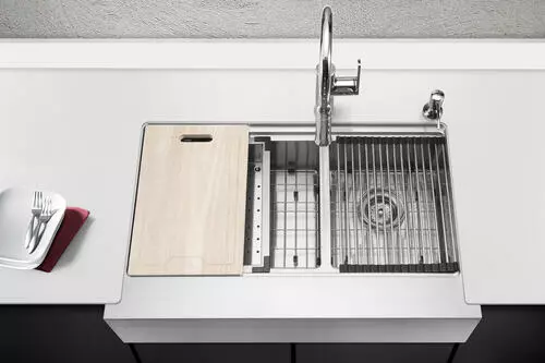 Tuscany™ Acadian Farmhouse/Apron Front 33" Stainless Steel 2-Hole Double Bowl Kitchen Sink 4 Tuscany™ Acadian Farmhouse/Apron Front 33" Stainless Steel 2-Hole Double Bowl Kitchen Sink - Image 4