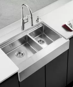 Tuscany™ Acadian Farmhouse/Apron Front 33" Stainless Steel 2-Hole Double Bowl Kitchen Sink 13 Tuscany™ Acadian Farmhouse/Apron Front 33" Stainless Steel 2-Hole Double Bowl Kitchen Sink -Tuscany Shop 6724135 Scene 2