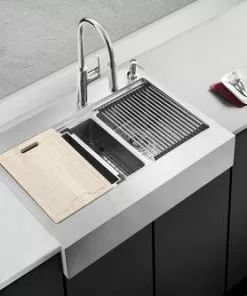 Tuscany™ Acadian Farmhouse/Apron Front 33" Stainless Steel 2-Hole Double Bowl Kitchen Sink 15 Tuscany™ Acadian Farmhouse/Apron Front 33" Stainless Steel 2-Hole Double Bowl Kitchen Sink -Tuscany Shop 6724135 Scene 4