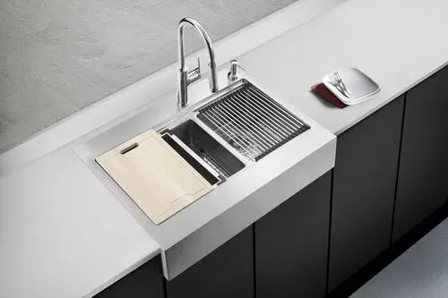 Tuscany™ Acadian Farmhouse/Apron Front 33" Stainless Steel 2-Hole Double Bowl Kitchen Sink 7 Tuscany™ Acadian Farmhouse/Apron Front 33" Stainless Steel 2-Hole Double Bowl Kitchen Sink - Image 7