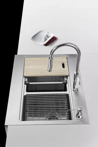 Tuscany™ Acadian Farmhouse/Apron Front 33" Stainless Steel 2-Hole Double Bowl Kitchen Sink 8 Tuscany™ Acadian Farmhouse/Apron Front 33" Stainless Steel 2-Hole Double Bowl Kitchen Sink - Image 8