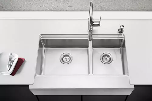 Tuscany™ Acadian Farmhouse/Apron Front 33" Stainless Steel 2-Hole Double Bowl Kitchen Sink 3 Tuscany™ Acadian Farmhouse/Apron Front 33" Stainless Steel 2-Hole Double Bowl Kitchen Sink - Image 3