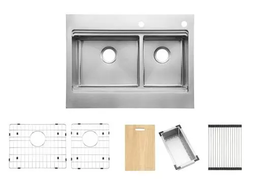 Tuscany™ Acadian Farmhouse/Apron Front 33" Stainless Steel 2-Hole Double Bowl Kitchen Sink 9 Tuscany™ Acadian Farmhouse/Apron Front 33" Stainless Steel 2-Hole Double Bowl Kitchen Sink - Image 9