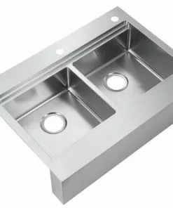 Tuscany™ Acadian Farmhouse/Apron Front 33" Stainless Steel 2-Hole Double Bowl Kitchen Sink