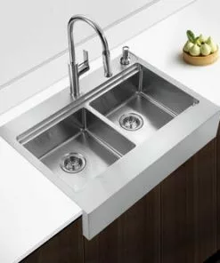 Tuscany™ Acadian Farmhouse/Apron Front 33" Stainless Steel 2-Hole Double Bowl Kitchen Sink 21 Tuscany™ Acadian Farmhouse/Apron Front 33" Stainless Steel 2-Hole Double Bowl Kitchen Sink -Tuscany Shop 6724136 Scene 1