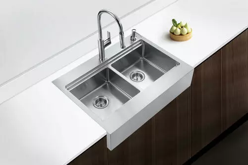 Tuscany™ Acadian Farmhouse/Apron Front 33" Stainless Steel 2-Hole Double Bowl Kitchen Sink 6 Tuscany™ Acadian Farmhouse/Apron Front 33" Stainless Steel 2-Hole Double Bowl Kitchen Sink - Image 6