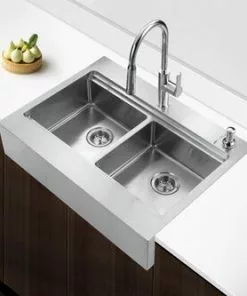 Tuscany™ Acadian Farmhouse/Apron Front 33" Stainless Steel 2-Hole Double Bowl Kitchen Sink 25 Tuscany™ Acadian Farmhouse/Apron Front 33" Stainless Steel 2-Hole Double Bowl Kitchen Sink -Tuscany Shop 6724136 Scene 5