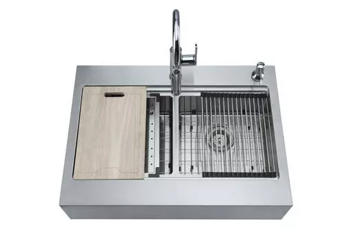 Tuscany™ Acadian Farmhouse/Apron Front 33" Stainless Steel 2-Hole Double Bowl Kitchen Sink 4 Tuscany™ Acadian Farmhouse/Apron Front 33" Stainless Steel 2-Hole Double Bowl Kitchen Sink - Image 4