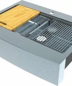 Tuscany™ Acadian Farmhouse/Apron Front 33" Stainless Steel Work Station 2-Hole Single Bowl Kitchen Sink