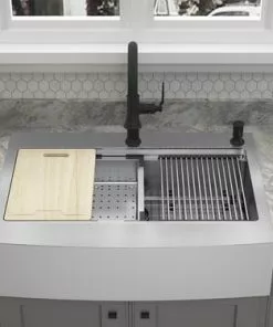 Tuscany™ Acadian Farmhouse/Apron Front 33" Stainless Steel Work Station 2-Hole Single Bowl Kitchen Sink 11 Tuscany™ Acadian Farmhouse/Apron Front 33" Stainless Steel Work Station 2-Hole Single Bowl Kitchen Sink -Tuscany Shop 6724137 Scene 3