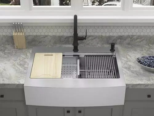 Tuscany™ Acadian Farmhouse/Apron Front 33" Stainless Steel Work Station 2-Hole Single Bowl Kitchen Sink 3 Tuscany™ Acadian Farmhouse/Apron Front 33" Stainless Steel Work Station 2-Hole Single Bowl Kitchen Sink - Image 3