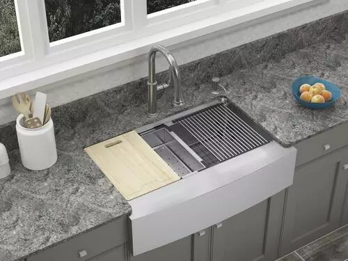 Tuscany™ Acadian Farmhouse/Apron Front 33" Stainless Steel Work Station 2-Hole Single Bowl Kitchen Sink 4 Tuscany™ Acadian Farmhouse/Apron Front 33" Stainless Steel Work Station 2-Hole Single Bowl Kitchen Sink - Image 4