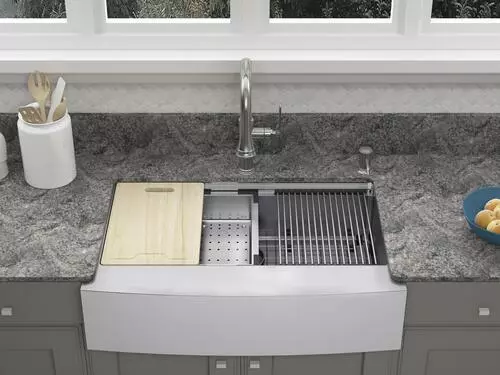 Tuscany™ Acadian Farmhouse/Apron Front 33" Stainless Steel Work Station 2-Hole Single Bowl Kitchen Sink 5 Tuscany™ Acadian Farmhouse/Apron Front 33" Stainless Steel Work Station 2-Hole Single Bowl Kitchen Sink - Image 5