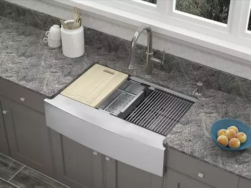 Tuscany™ Acadian Farmhouse/Apron Front 33" Stainless Steel Work Station 2-Hole Single Bowl Kitchen Sink 6 Tuscany™ Acadian Farmhouse/Apron Front 33" Stainless Steel Work Station 2-Hole Single Bowl Kitchen Sink - Image 6