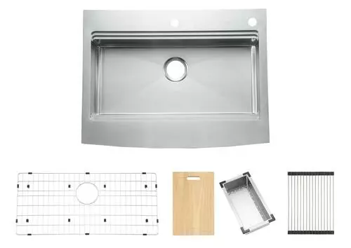 Tuscany™ Acadian Farmhouse/Apron Front 33" Stainless Steel Work Station 2-Hole Single Bowl Kitchen Sink 9 Tuscany™ Acadian Farmhouse/Apron Front 33" Stainless Steel Work Station 2-Hole Single Bowl Kitchen Sink - Image 9