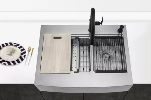 Tuscany™ Acadian Farmhouse/Apron Front 33" Stainless Steel 2-Hole Double Bowl Kitchen Sink 4 Tuscany™ Acadian Farmhouse/Apron Front 33" Stainless Steel 2-Hole Double Bowl Kitchen Sink - Image 4