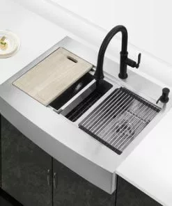 Tuscany™ Acadian Farmhouse/Apron Front 33" Stainless Steel 2-Hole Double Bowl Kitchen Sink 16 Tuscany™ Acadian Farmhouse/Apron Front 33" Stainless Steel 2-Hole Double Bowl Kitchen Sink -Tuscany Shop 6724138 Scene 5