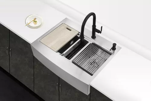 Tuscany™ Acadian Farmhouse/Apron Front 33" Stainless Steel 2-Hole Double Bowl Kitchen Sink 8 Tuscany™ Acadian Farmhouse/Apron Front 33" Stainless Steel 2-Hole Double Bowl Kitchen Sink - Image 8