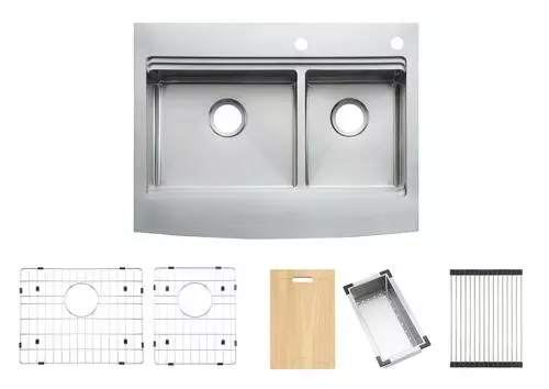 Tuscany™ Acadian Farmhouse/Apron Front 33" Stainless Steel 2-Hole Double Bowl Kitchen Sink 9 Tuscany™ Acadian Farmhouse/Apron Front 33" Stainless Steel 2-Hole Double Bowl Kitchen Sink - Image 9