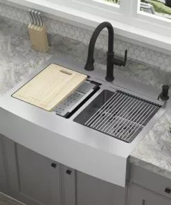 Tuscany™ Acadian Farmhouse/Apron Front 33" Stainless Steel 2-Hole Double Bowl Kitchen Sink 20 Tuscany™ Acadian Farmhouse/Apron Front 33" Stainless Steel 2-Hole Double Bowl Kitchen Sink -Tuscany Shop 6724139 Alt 1