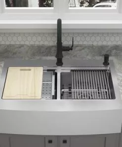 Tuscany™ Acadian Farmhouse/Apron Front 33" Stainless Steel 2-Hole Double Bowl Kitchen Sink 21 Tuscany™ Acadian Farmhouse/Apron Front 33" Stainless Steel 2-Hole Double Bowl Kitchen Sink -Tuscany Shop 6724139 Alt 2