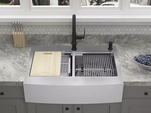 Tuscany™ Acadian Farmhouse/Apron Front 33" Stainless Steel 2-Hole Double Bowl Kitchen Sink 10 Tuscany™ Acadian Farmhouse/Apron Front 33" Stainless Steel 2-Hole Double Bowl Kitchen Sink - Image 10