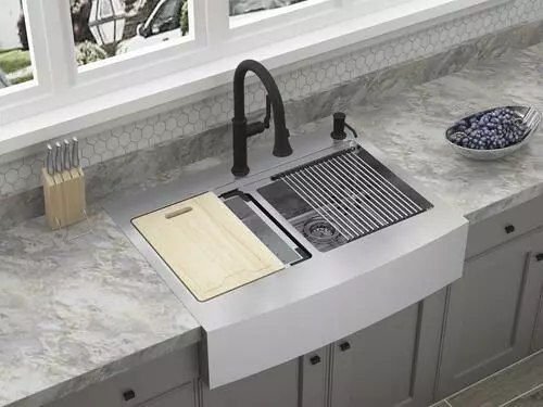 Tuscany™ Acadian Farmhouse/Apron Front 33" Stainless Steel 2-Hole Double Bowl Kitchen Sink 11 Tuscany™ Acadian Farmhouse/Apron Front 33" Stainless Steel 2-Hole Double Bowl Kitchen Sink - Image 11