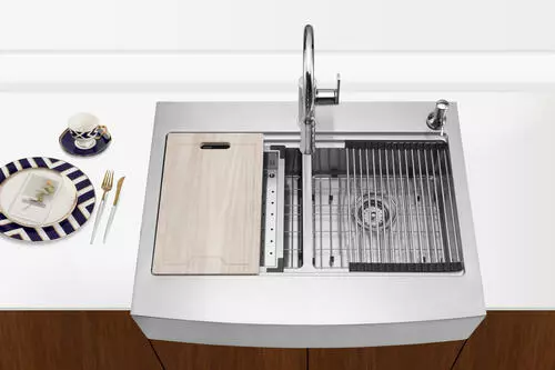 Tuscany™ Acadian Farmhouse/Apron Front 33" Stainless Steel 2-Hole Double Bowl Kitchen Sink 4 Tuscany™ Acadian Farmhouse/Apron Front 33" Stainless Steel 2-Hole Double Bowl Kitchen Sink - Image 4