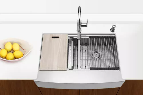 Tuscany™ Acadian Farmhouse/Apron Front 33" Stainless Steel 2-Hole Double Bowl Kitchen Sink 5 Tuscany™ Acadian Farmhouse/Apron Front 33" Stainless Steel 2-Hole Double Bowl Kitchen Sink - Image 5