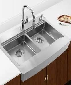 Tuscany™ Acadian Farmhouse/Apron Front 33" Stainless Steel 2-Hole Double Bowl Kitchen Sink 17 Tuscany™ Acadian Farmhouse/Apron Front 33" Stainless Steel 2-Hole Double Bowl Kitchen Sink -Tuscany Shop 6724139 Scene 3